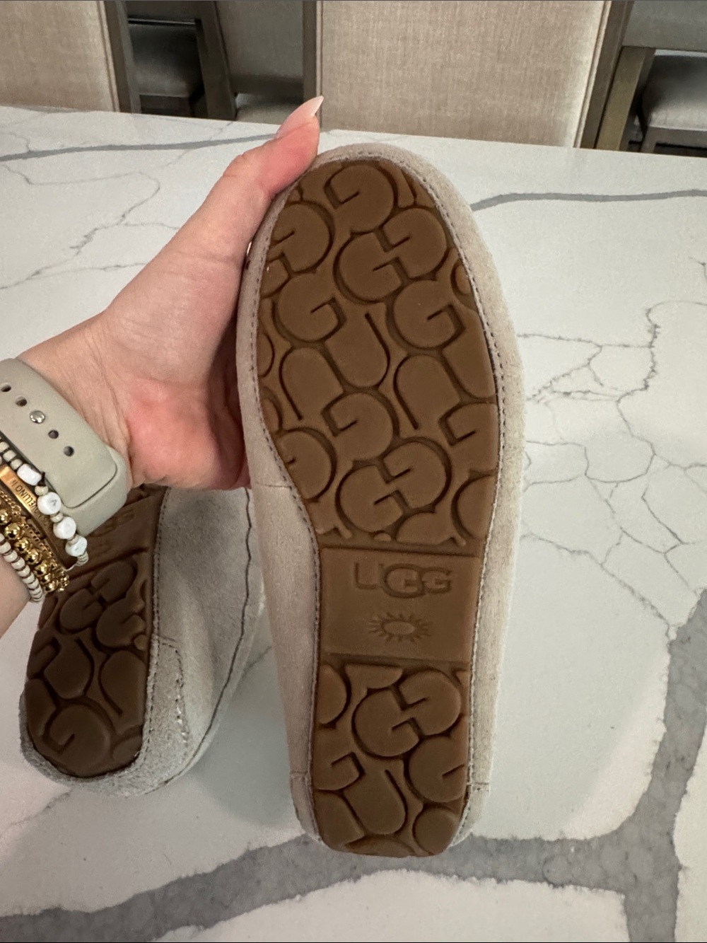 UGG Faux-Suede Shearling Moccasin Slippers in Light Taupe - Picture 3 of 7